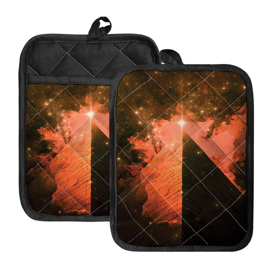 Galaxy Pyramid Print Pot Holders With Pocket