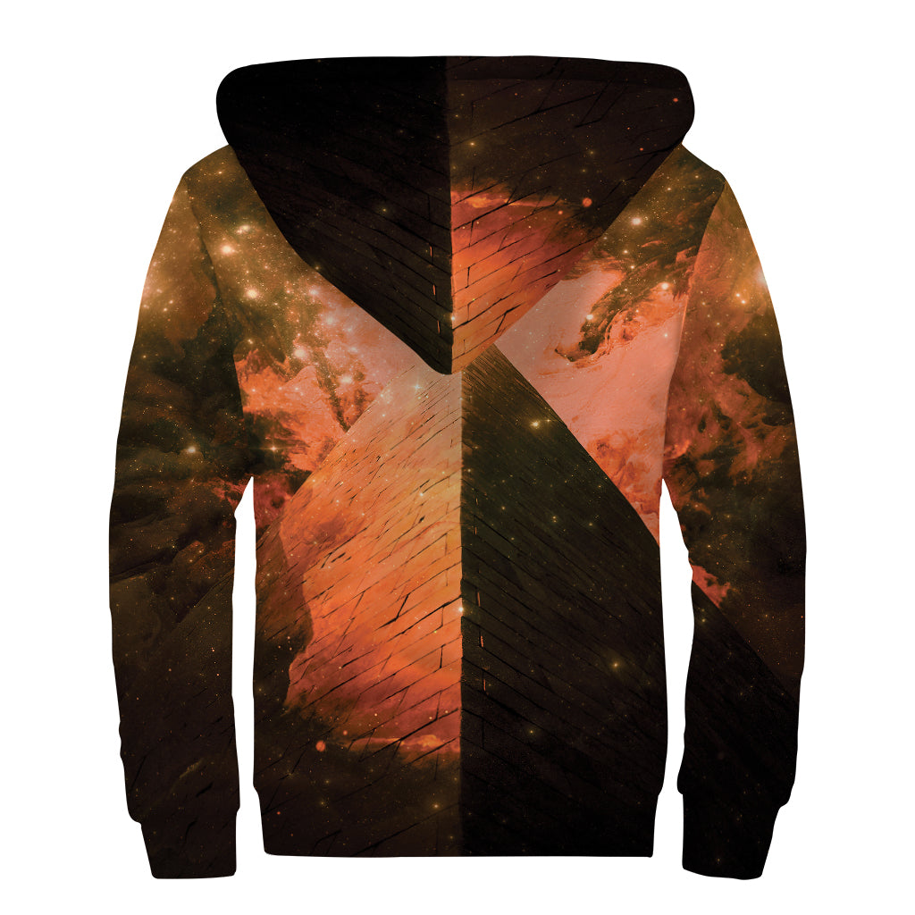 Galaxy Pyramid Print Sherpa Lined Zip Up Hoodie