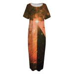 Galaxy Pyramid Print Short Sleeve Long Nightdress