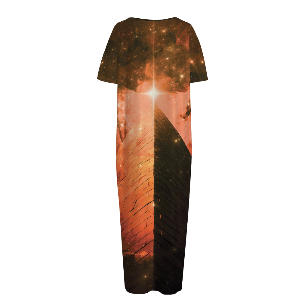 Galaxy Pyramid Print Short Sleeve Long Nightdress