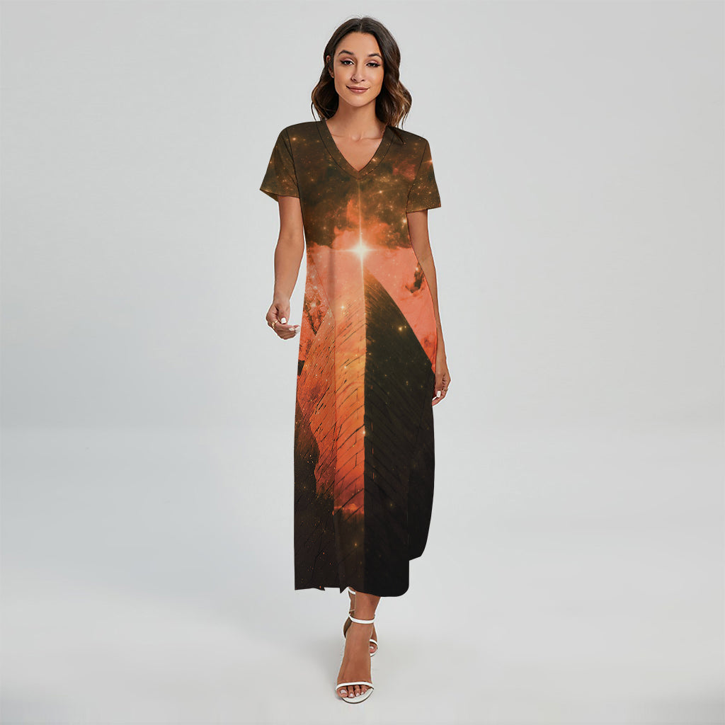 Galaxy Pyramid Print Short Sleeve Maxi Dress