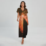 Galaxy Pyramid Print Short Sleeve Maxi Dress