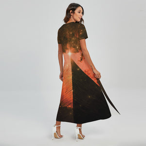 Galaxy Pyramid Print Short Sleeve Maxi Dress