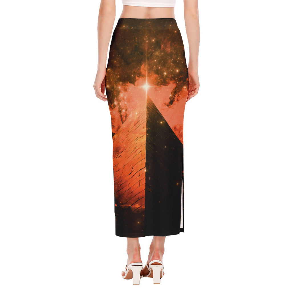 Galaxy Pyramid Print Side Slit Maxi Skirt