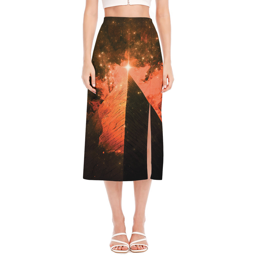 Galaxy Pyramid Print Side Slit Midi Skirt