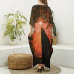 Galaxy Pyramid Print Silk V-Neck Kaftan Dress