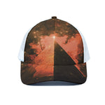 Galaxy Pyramid Print White Mesh Trucker Cap