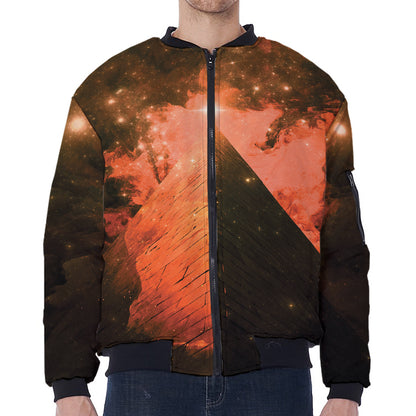 Galaxy Pyramid Print Zip Sleeve Bomber Jacket