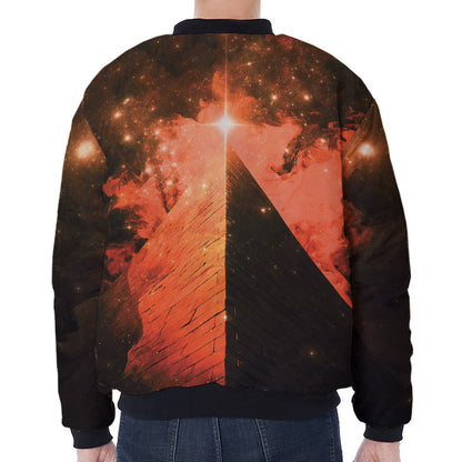 Galaxy Pyramid Print Zip Sleeve Bomber Jacket