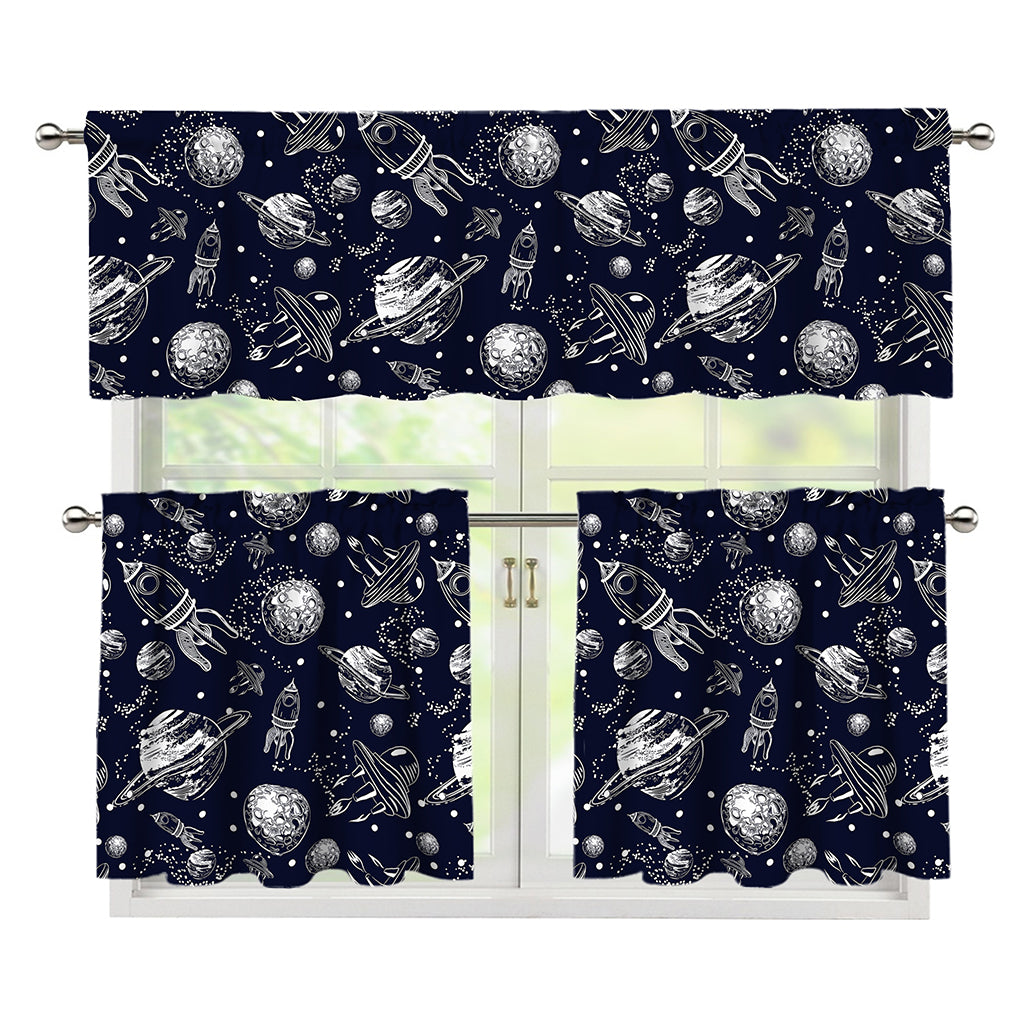 Galaxy UFO Pattern Print 3 Piece Kitchen Curtains