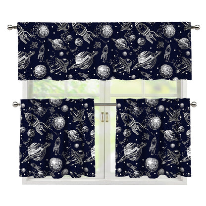 Galaxy UFO Pattern Print 3 Piece Kitchen Curtains