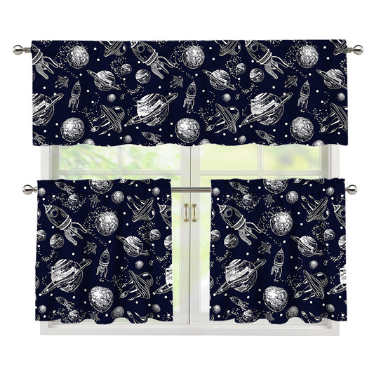 Galaxy UFO Pattern Print 3 Piece Kitchen Curtains