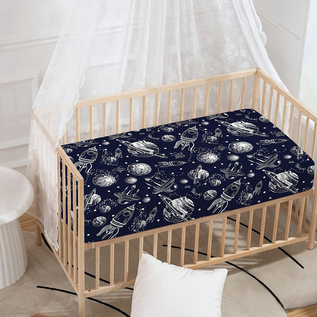 Galaxy UFO Pattern Print Baby Crib Sheet