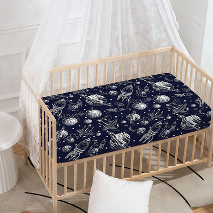 Galaxy UFO Pattern Print Baby Crib Sheet