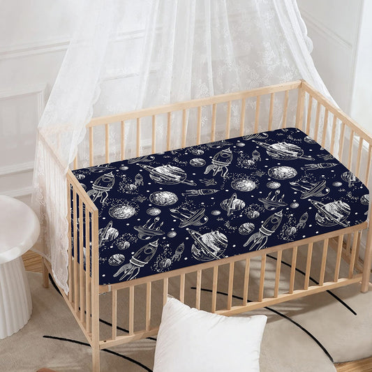 Galaxy UFO Pattern Print Baby Crib Sheet