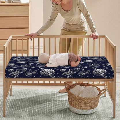 Galaxy UFO Pattern Print Baby Crib Sheet