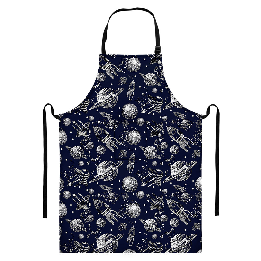 Galaxy UFO Pattern Print Bib Apron With Pocket