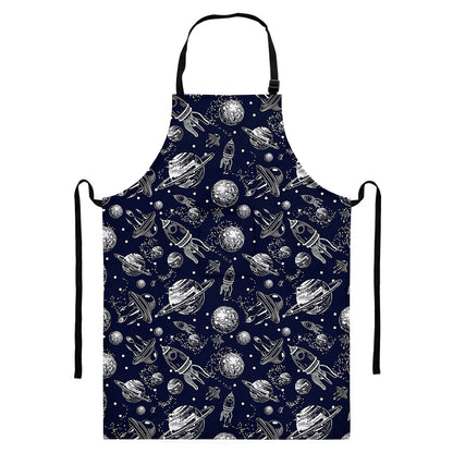 Galaxy UFO Pattern Print Bib Apron With Pocket