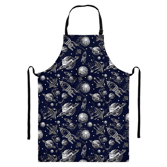 Galaxy UFO Pattern Print Bib Apron With Pocket