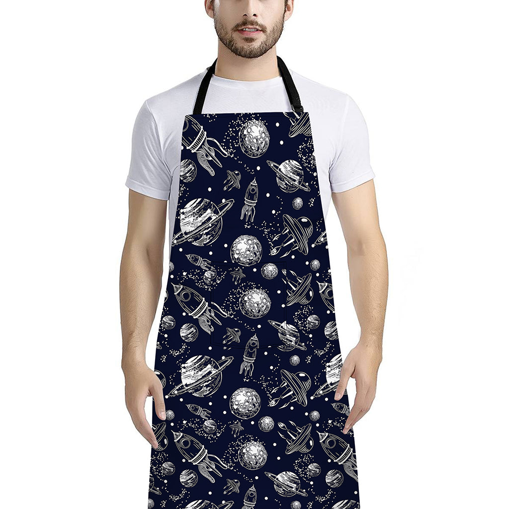 Galaxy UFO Pattern Print Bib Apron With Pocket