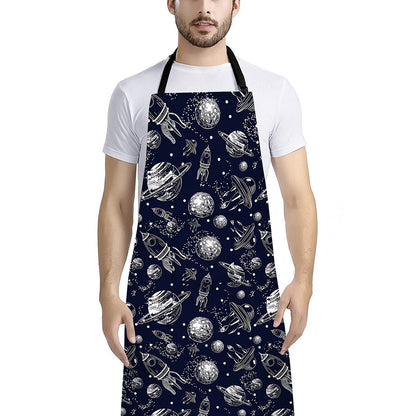 Galaxy UFO Pattern Print Bib Apron With Pocket