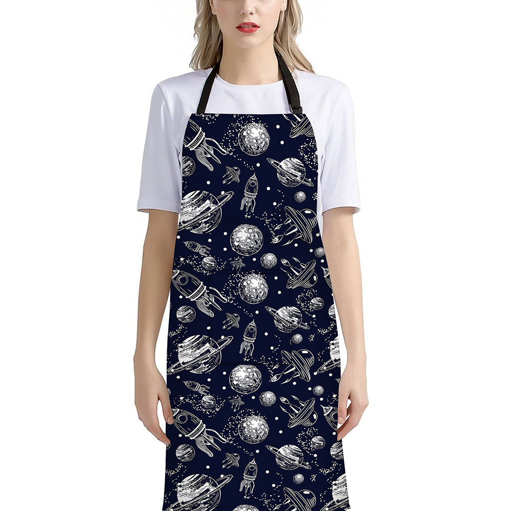 Galaxy UFO Pattern Print Bib Apron With Pocket