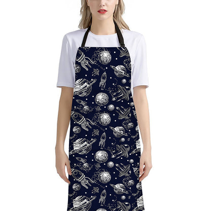 Galaxy UFO Pattern Print Bib Apron With Pocket