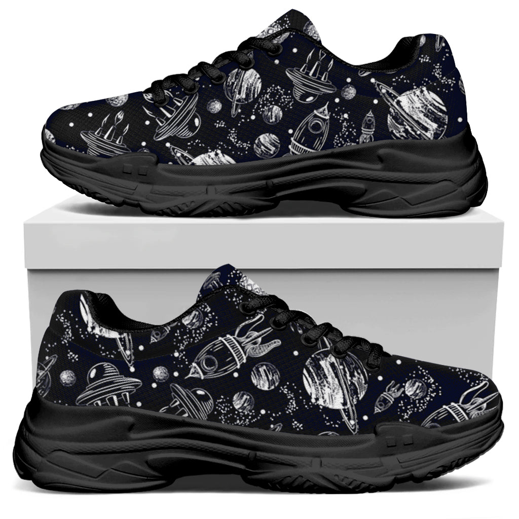 Galaxy UFO Pattern Print Black Chunky Shoes