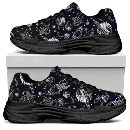 Galaxy UFO Pattern Print Black Chunky Shoes