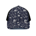 Galaxy UFO Pattern Print Black Mesh Trucker Hat