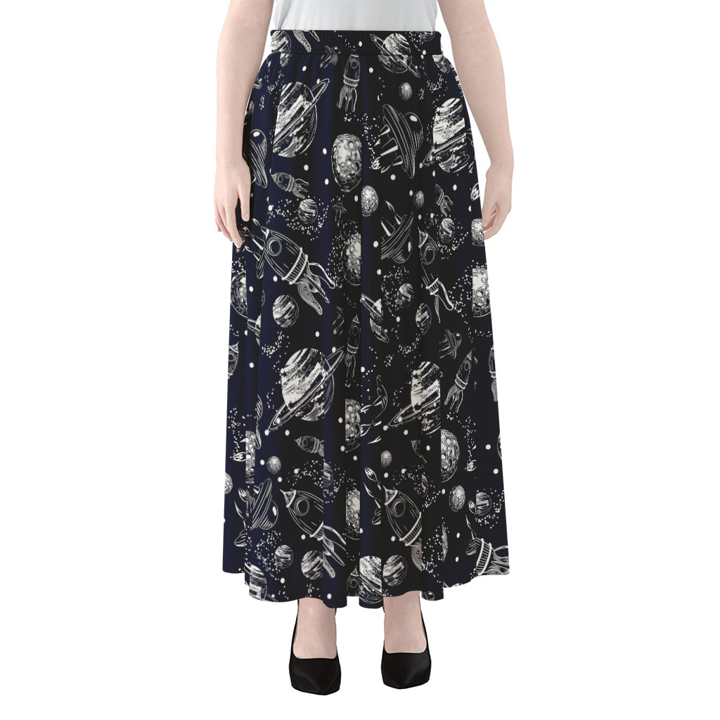 Galaxy UFO Pattern Print Chiffon Maxi Skirt
