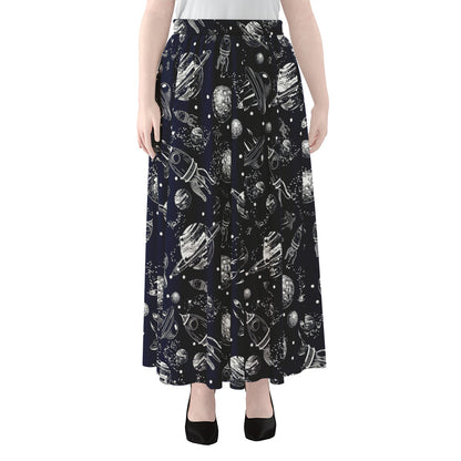 Galaxy UFO Pattern Print Chiffon Maxi Skirt