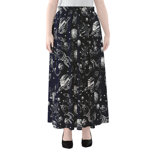 Galaxy UFO Pattern Print Chiffon Maxi Skirt