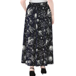 Galaxy UFO Pattern Print Chiffon Maxi Skirt