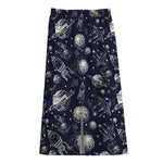 Galaxy UFO Pattern Print Cotton Front Slit Maxi Skirt