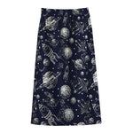 Galaxy UFO Pattern Print Cotton Front Slit Maxi Skirt