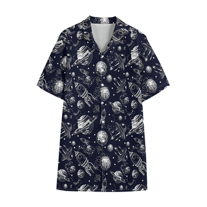 Galaxy UFO Pattern Print Cotton Hawaiian Shirt