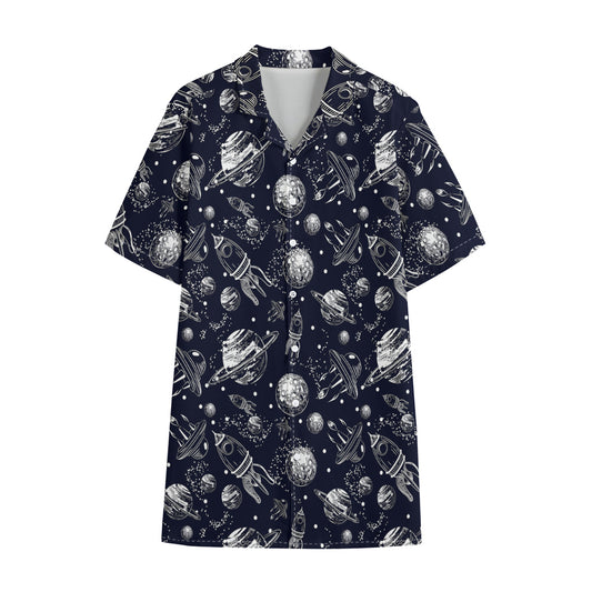 Galaxy UFO Pattern Print Cotton Hawaiian Shirt