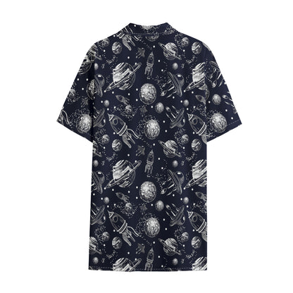 Galaxy UFO Pattern Print Cotton Hawaiian Shirt