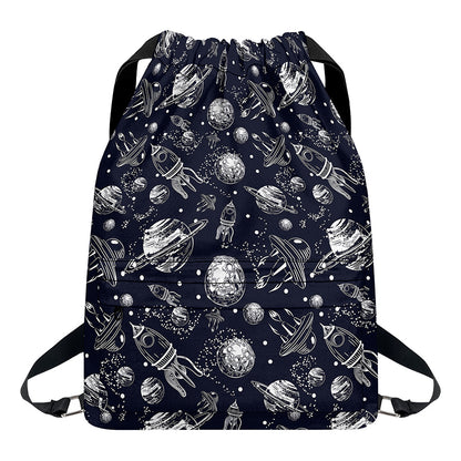 Galaxy UFO Pattern Print Drawstring Backpack