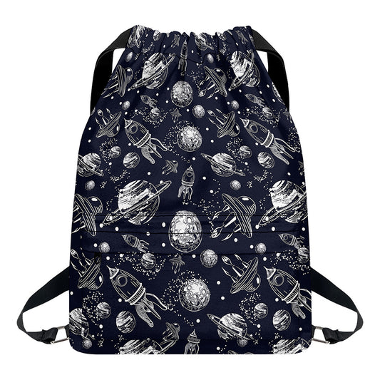 Galaxy UFO Pattern Print Drawstring Backpack