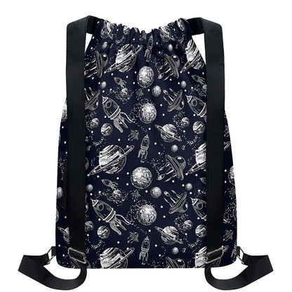 Galaxy UFO Pattern Print Drawstring Backpack