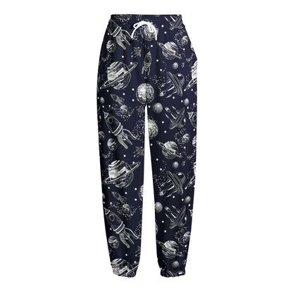 Galaxy UFO Pattern Print Fleece Lined Knit Pants