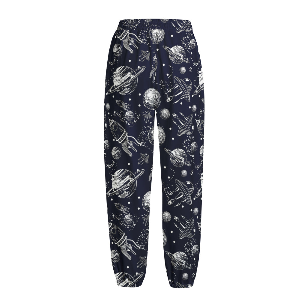 Galaxy UFO Pattern Print Fleece Lined Knit Pants