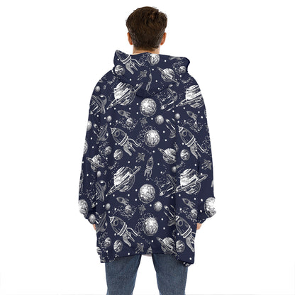 Galaxy UFO Pattern Print Hoodie Blanket