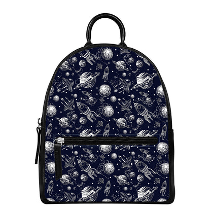 Galaxy UFO Pattern Print Leather Backpack