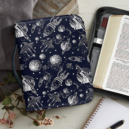 Galaxy UFO Pattern Print Leather Bible Cover