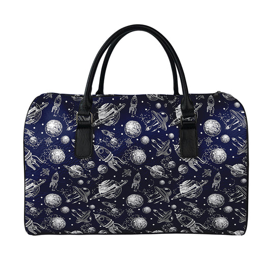 Galaxy UFO Pattern Print Leather Duffle Bag