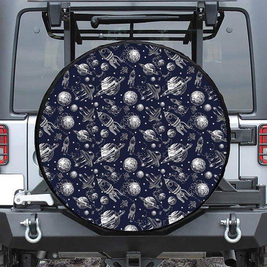 Galaxy UFO Pattern Print Leather Spare Tire Cover