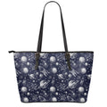 Galaxy UFO Pattern Print Leather Tote Bag With Zipper
